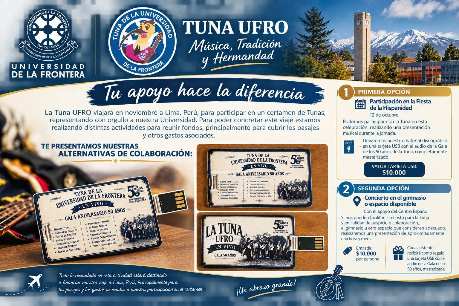 Tuna de la Universidad de La Frontera busca apoyo para representar a…